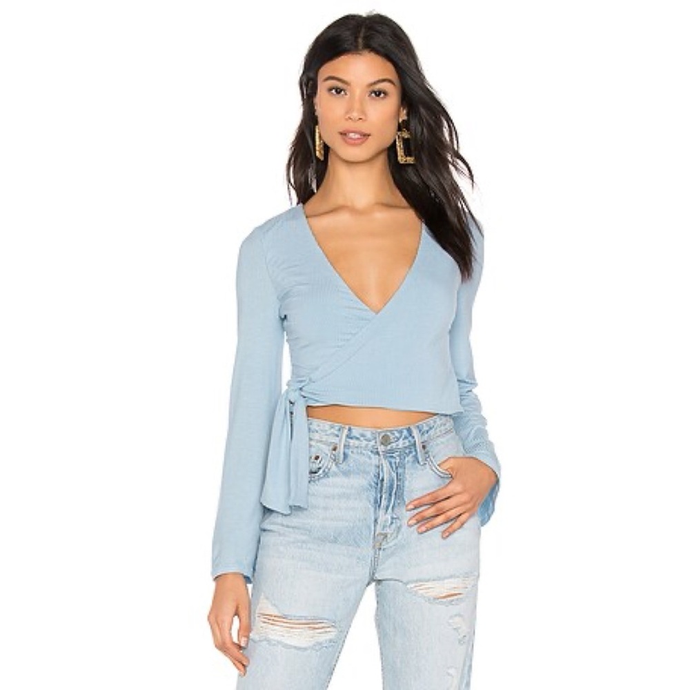 NWOT Revolve Privacy Please Blue Ribbed Wrap Top Size Small